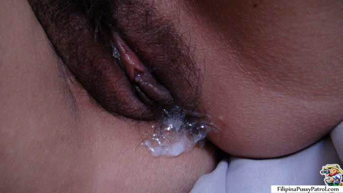 Hairy Chubby Filipina Pussy Plastered in Sticky Creampie